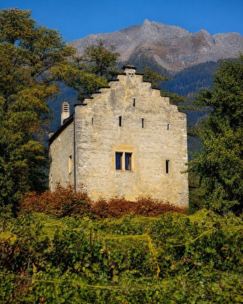 View of Château de Muzot among the vineyards near Veyras in Switzerland, where Rainer Maria Rilke spent his final years and completed the Duino Elegies and the Sonnets to Orpheus in 1922.