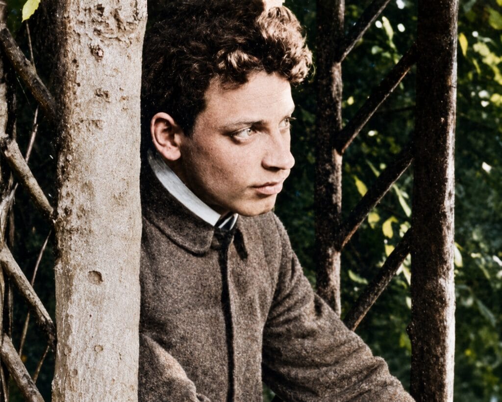 Rainer Maria Rilke at the age of twenty-one in May 1897, photographed outdoors among trees shortly before his relationship with Lou Andreas-Salomé transformed his name and direction as a poet.